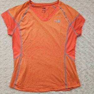 North Face Flash Dry Athletic V Neck Orange Short Sleeve Top Womens Size Large